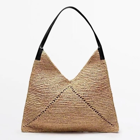 Borsa A Tracolla Triangolare In Paglia Di Rafia Grande Capacità Borsa Da Spiaggia Traforata Per Donna