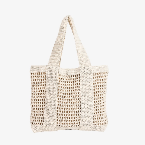Borsa Tote All'Uncinetto Da Donna Borsa Tessuta In Filo Di Cotone Svuotata Rete Spiaggia Vacanza Estate Casual Grande Capacità