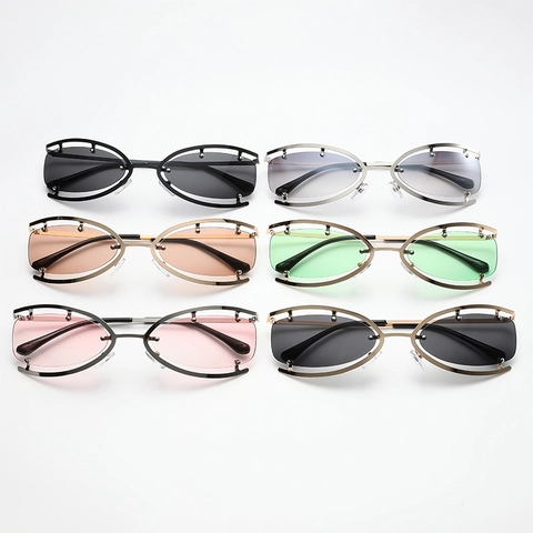 Mode Dames Zonnebril Metaal Opengewerkt Onregelmatig Kattenoog Frame UV400 Bescherming Y2K Trendy Brillen