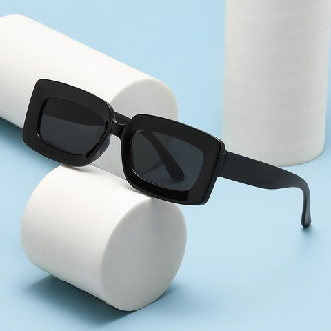 Retro Rectangular Sunglasses Plastic Thick Frame Candy Color Y2K Fashion Eyewear UV400 For Men And Women