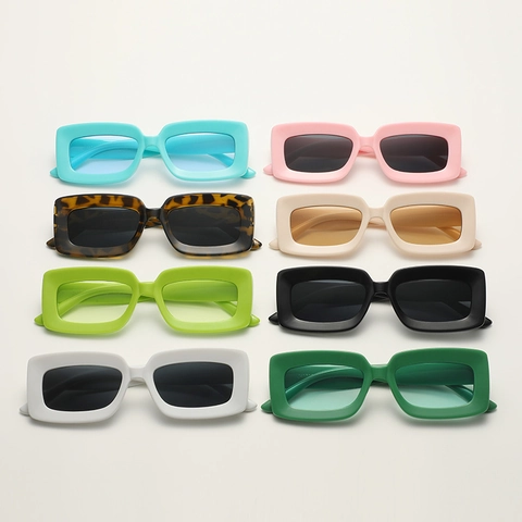 Retro Rectangular Sunglasses Plastic Thick Frame Candy Color Y2K Fashion Eyewear UV400 For Men And Women