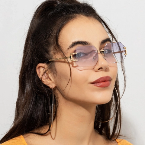 Occhiali Da Sole Ottagonali Senza Montatura Montatura In Metallo Lenti Sfumate Moda Geometrica Da Donna