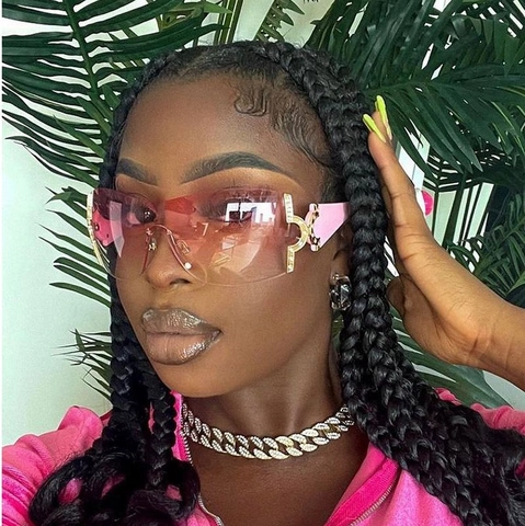 Women Oversized Shield Sunglasses Y2K Rimless Rhinestone Metal Hinge PC Lens UV400 Protection Fashion Eyewear