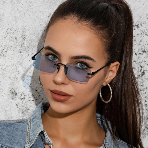 Modische Randlose Rechteckige Sonnenbrille Retro Kleiner Rahmen Metallbügel UV400 Schutz Brille Damen Herren