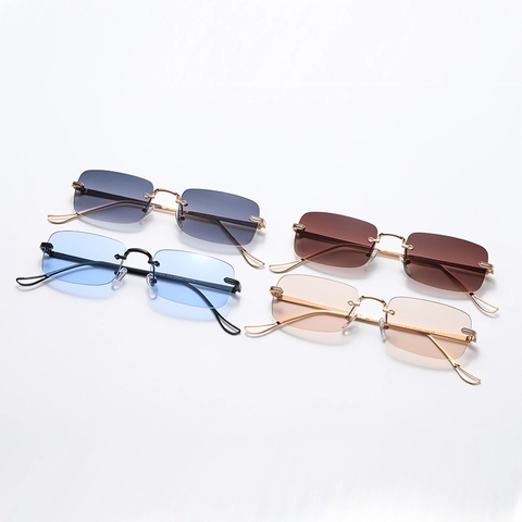 Modische Randlose Rechteckige Sonnenbrille Retro Kleiner Rahmen Metallbügel UV400 Schutz Brille Damen Herren