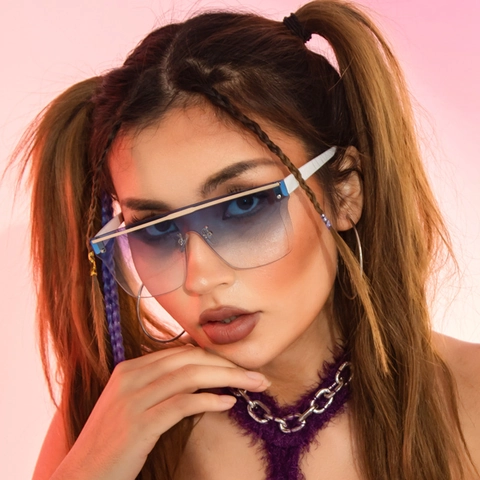 Occhiali Da Sole Quadrati Oversize Senza Montatura Flat Top Lenti Sfumate UV400 Moda Per Uomini Donne