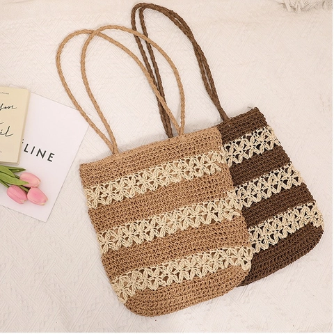 Borsa A Spalla In Paglia Intrecciata Fiore Vuoto Grande Capacità Borsa Da Spiaggia Vacanze Estive Fatto A Mano Per Donne