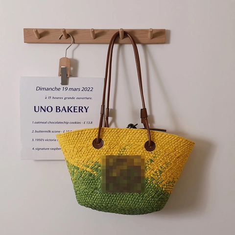 Borsa Tote In Paglia Intrecciata Grande Capacità Realizzata A Mano In Corda Di Carta Stile Vacanza Estiva Con Manici In Pelle