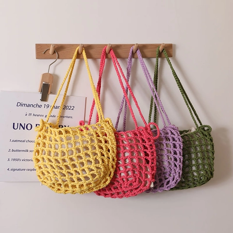Bolso Tote De Malla De Ganchillo De Algodón Hecho A Mano Con Bolsa Interior Con Cordón Bolso De Hombro Playa Vacaciones Para Mujeres