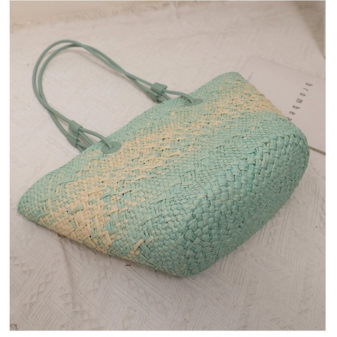Borsa Tote In Paglia Intrecciata A Mano Corda Carta Sfumata Grande Capacità Vacanze Mare Borsa Spalla Donne