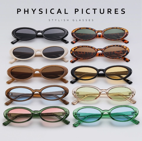 Retro Ovalen Zonnebril Vintage Klein Frame UV400 Bescherming Hip Hop Mode Brillen Voor Dames Met Metalen Decoratie