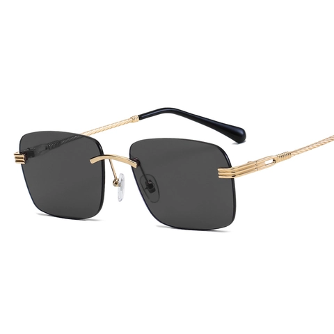 Retro Randloze Rechthoekige Zonnebril Vintage Vierkant Metalen Montuur UV400 Bescherming Brillen Gedraaide Poten Voor Heren Dames