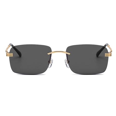 Retro Randloze Rechthoekige Zonnebril Vintage Vierkant Metalen Montuur UV400 Bescherming Brillen Gedraaide Poten Voor Heren Dames