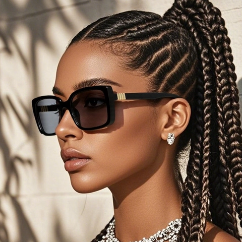 Square Sunglasses Retro Oversized Frame UV400 Protection PC Lens Plastic Eyewear For Women Men Outdoor Travel Fashion
