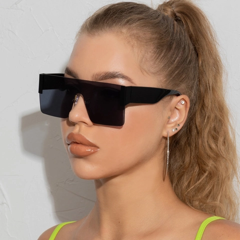 Oversized Square Sunglasses One Piece Rimless Shield Lens UV400 Protection Fashion Outdoor Eyewear For Women And Men