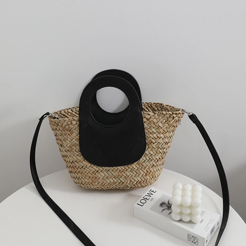 Borsa A Tracolla In Paglia Intrecciata Da Donna Con Manico In Pelle PU Estate Spiaggia Vacanze Borsa A Spalla