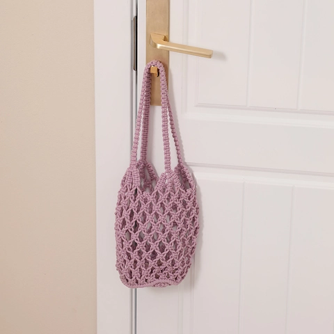 Women Handmade Woven Cotton Rope Hollow Mesh Handbag Bohemian Summer Beach Vacation Tote Bag Minimalist Shoulder Bag