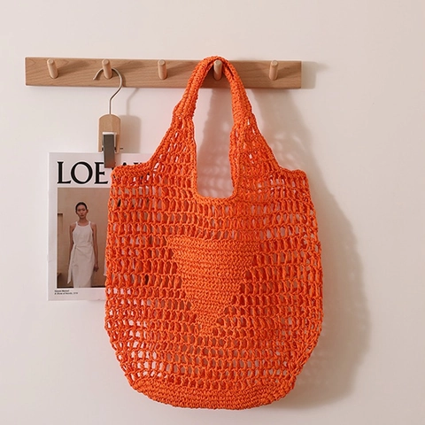 Hollow Out Woven Paper Straw Tote Bag Large Capacity Summer Beach Shoulder Handbag Minimalist Solid Color For Women