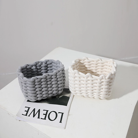 Woven Cotton Rope Storage Basket Desktop Organizer Bin For Cosmetics Keys Remote Minimalism Home Decor Thickened Handcrafted
