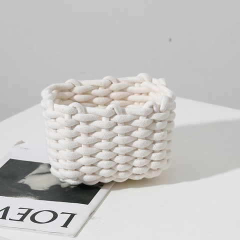 Woven Cotton Rope Storage Basket Desktop Organizer Bin For Cosmetics Keys Remote Minimalism Home Decor Thickened Handcrafted