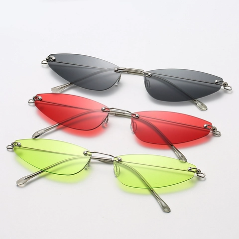 Occhiali da Sole Occhio di Gatto Triangolari Senza Montatura Donna Uomo Montatura Metallo Protezione UV400 Leggeri Moda