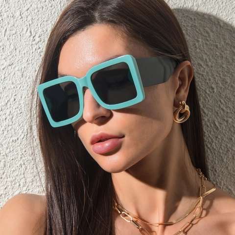 Retro Square Oversized Sunglasses PC Frame UV400 Protection Fashion Wide Temple Eyewear For Men Women Unisex