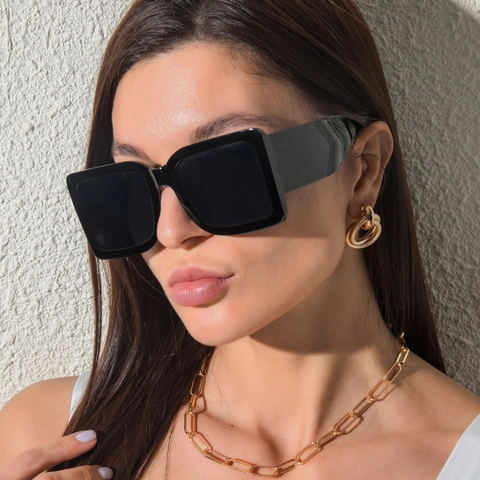Retro Square Oversized Sunglasses PC Frame UV400 Protection Fashion Wide Temple Eyewear For Men Women Unisex