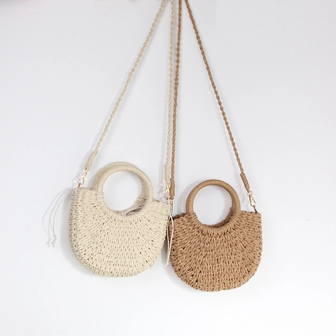 Borsa A Tracolla In Paglia Intrecciata Donna Mezza Luna Estate Spiaggia Vacanza Mano Stile Bohémien Con Coulisse