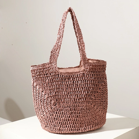 Borsa Tote In Paglia Intrecciata Di Grande Capacità Borsa Da Spiaggia Intrecciata A Mano Borsa A Spalla Con Cerniera Estate