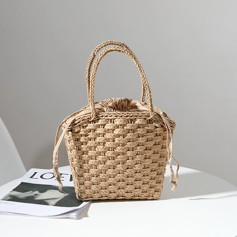 Borsa A Mano In Paglia Intrecciata Da Donna Rafia Naturale Borsa Da Spiaggia Estiva Con Tasca Interna Coulisse Vacanza