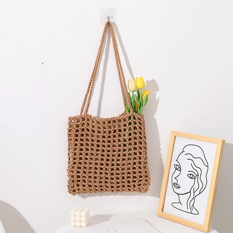 Sac À Bandoulière Tissé En Coton Crochet Maille Ajourée Sac À Main Fourre-Tout Vacances D'Été Style Vintage Pour Femmes