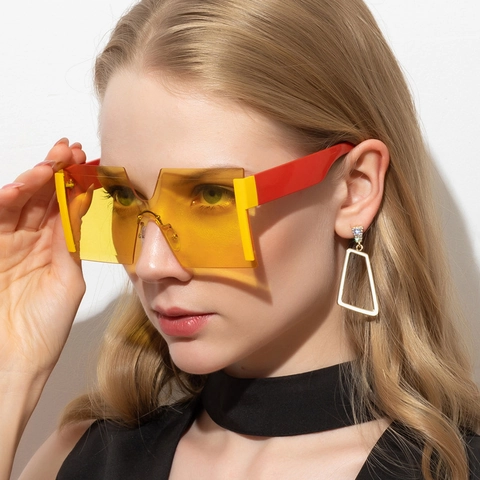 Gafas De Sol Cuadradas Sobredimensionadas Sin Montura Color Degradado Lentes PC Moda Callejera Para Mujeres Hombres