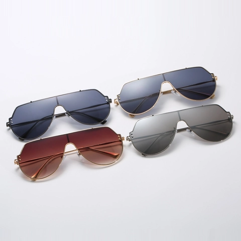 Shield Sunglasses Metal Frame Pilot Style UV400 Protection Rivet Detail Oversized Trendy Unisex Fashion Eyewear