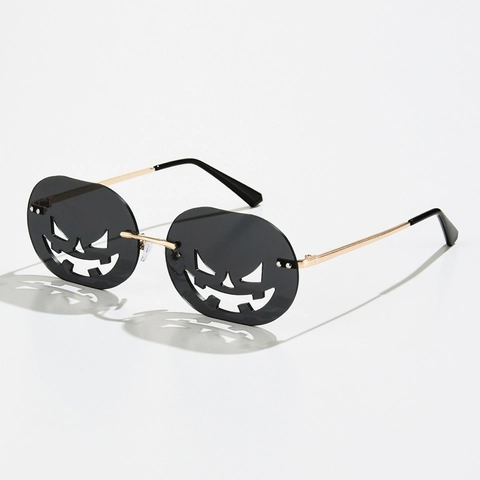 Halloween Pumpkin Sunglasses Frameless Irregular Shape Jack-O-Lantern Cutout Eyewear Metal Frame Party Cosplay Accessories