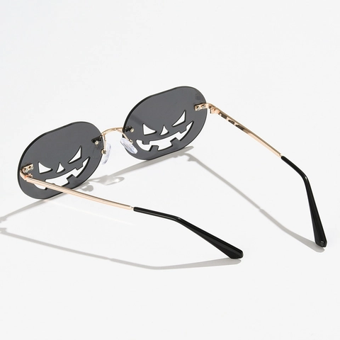 Halloween Pumpkin Sunglasses Frameless Irregular Shape Jack-O-Lantern Cutout Eyewear Metal Frame Party Cosplay Accessories