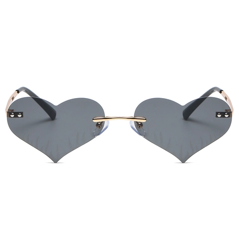 Heart Shaped Rimless Sunglasses With Flame Etched PC Lenses Metal Frame UV400 Trendy Punk Eyewear For Women