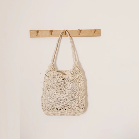 Diamant Gewebte Tragetasche Polyester Baumwolle Wachsseil Hohles Netz Große Kapazität Strandurlaub Boheme Tasche Mit Innentasche