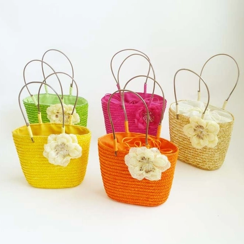 Bolso De Mano De Paja Para Mujer Gran Flor Bolso De Playa De Verano Mango De Metal Cierre De Cordón