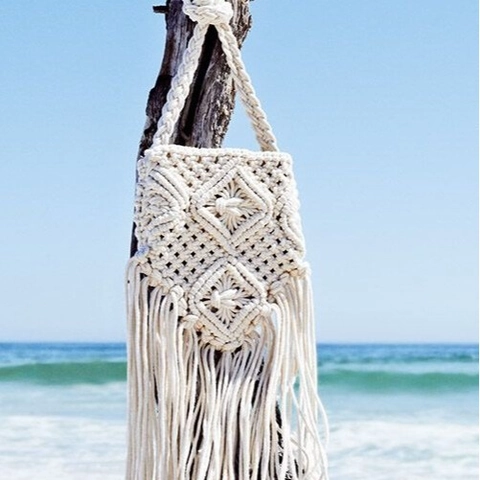 Boho Χειροποίητη Βαμβακερή Πλεκτή Τσάντα Χιαστί Για Γυναίκες Μακριά Κρόσσια Γεωμετρικό Μακραμέ Στυλ Διακοπών Στην Παραλία