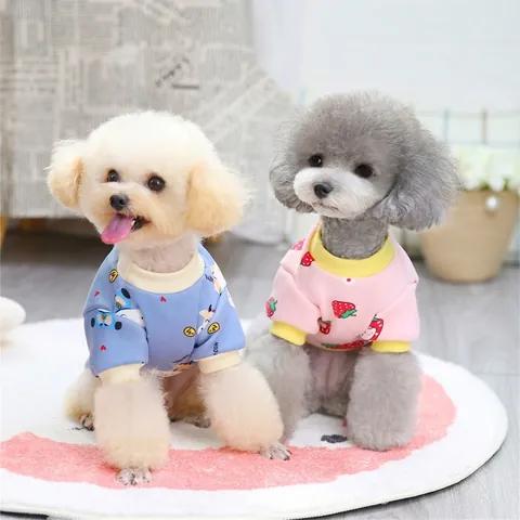 Haustier Hund Katze Sweatshirt Weiche Baumwolle Fleece Warmer Pullover Cartoon Erdbeere Kuh Druck Für Kleine Hunde Kätzchen