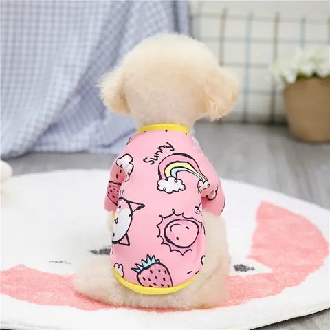 Haustier Hund Katze Sweatshirt Weiche Baumwolle Fleece Warmer Pullover Cartoon Erdbeere Kuh Druck Für Kleine Hunde Kätzchen