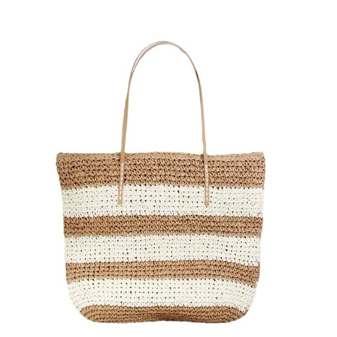 Straw Woven Tote Bag Large Capacity Color Block Striped Summer Beach Shoulder Purse For Women Vacation Casual