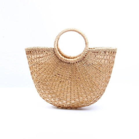 Borsa A Mano In Paglia Intrecciata Con Fodera A Coulisse Per Vacanze Estive Al Mare Stile Bohémien