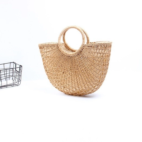 Borsa A Mano In Paglia Intrecciata Con Fodera A Coulisse Per Vacanze Estive Al Mare Stile Bohémien