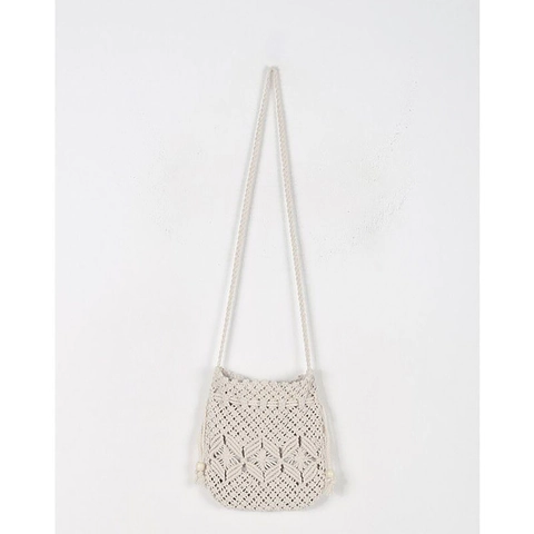 Handgefertigte Gewebte Macrame Beuteltasche Baumwollseil Kordelzug Quaste Holzperle Boho Strand Schultertasche Damen