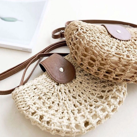 Halbmond Stroh Gewebte Umhängetasche Ausgehöhlt Strand Sommer Urlaub Handgefertigte Schultertasche Damen