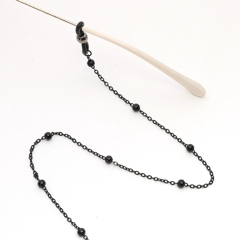 Fashion Metal Glasses Chain Anti-slip Eyewear Lanyard With Black Beads And Silicone Loops For Men Women