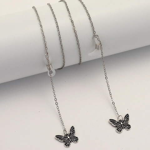 Butterfly Pendant Glasses Chain Silver-Tone Alloy Non-Slip For Sunglasses And Face Masks Punk Retro Style