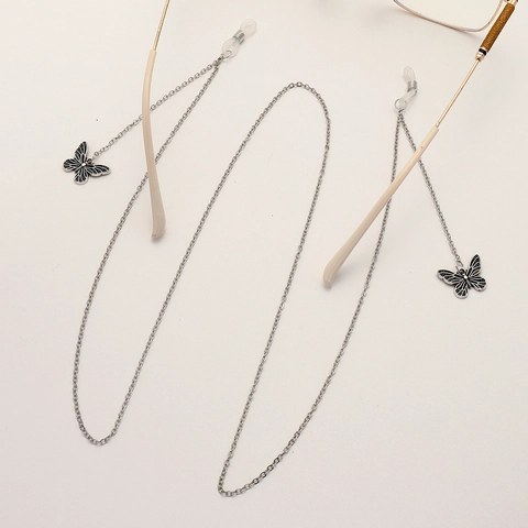 Butterfly Pendant Glasses Chain Silver-Tone Alloy Non-Slip For Sunglasses And Face Masks Punk Retro Style