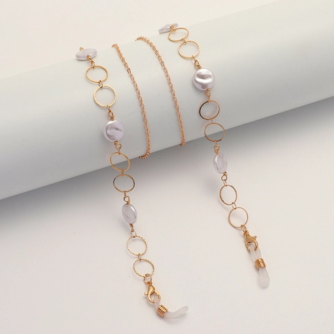 Catena Per Occhiali In Lega Dorata Di Moda Con Künstliche Perle Sintetiche Bianche Anelli Tondi Cavi Cordino Antiscivolo Da Donna